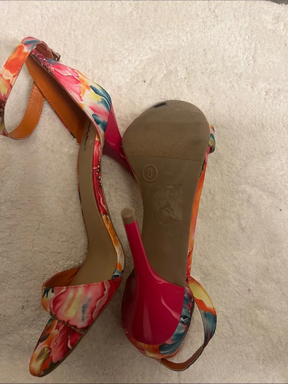 Massimo Floral Strappy high Heels sandals Sz 8 spring wedding guest summer 4.5”